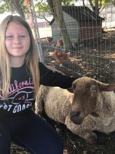young girl with animals on the farm