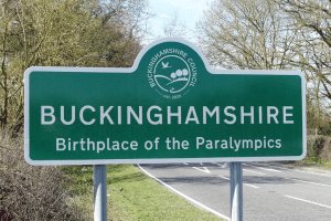 bucks-sign A road-side signpost that says Buckinghamshire - birthplace of the paralympics.